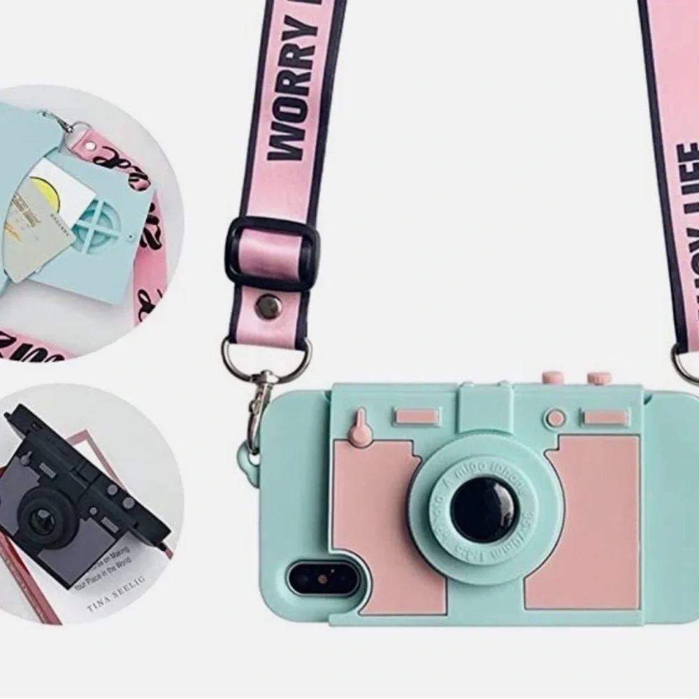 UnnFiko Wallet Case for iPhone 7 Plus/8 Plus Cute Camera Design with Strap NWOT
